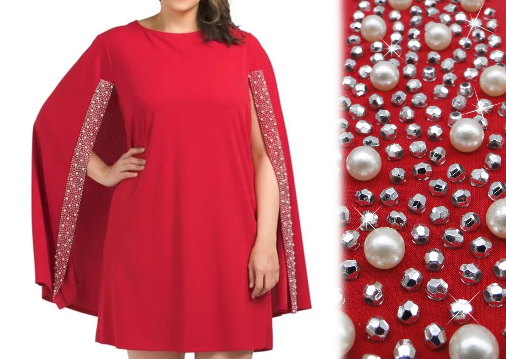 Red Cape with Pearl & Crystal Trim