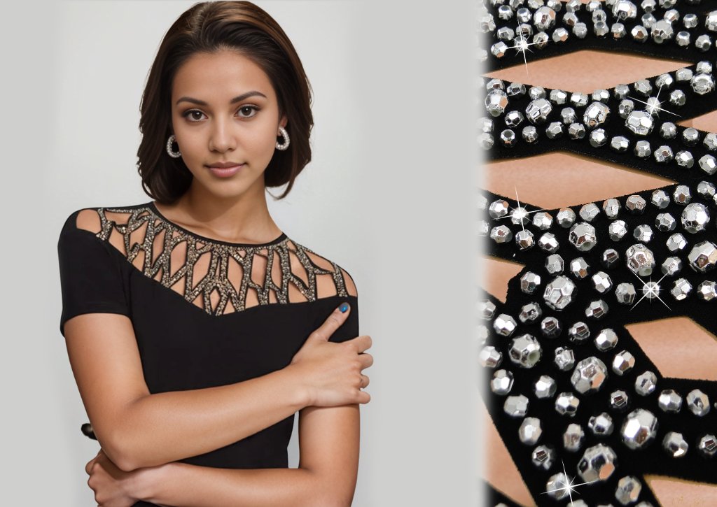 Black Beaded Cutout Top