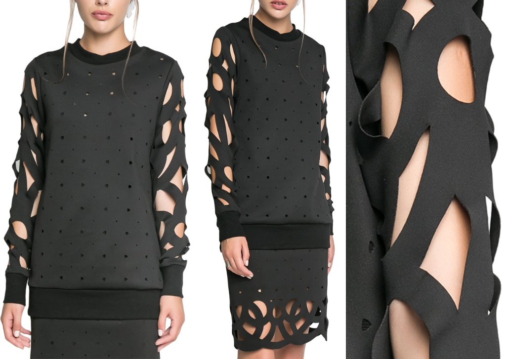 Black Laser Cut Sweatshirt Set