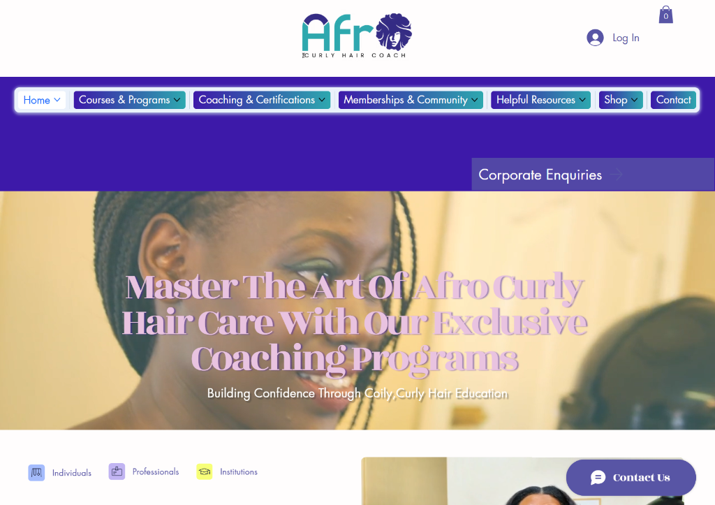 Website and brand design example for Afro Curly Hair Coach
