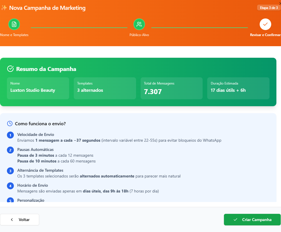 Assistente de nova campanha de marketing no AgendusPro