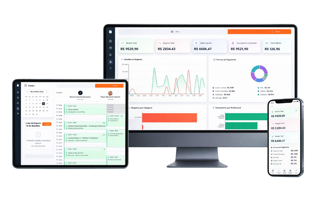 AgendusPro em múltiplos dispositivos - computador, tablet e celular