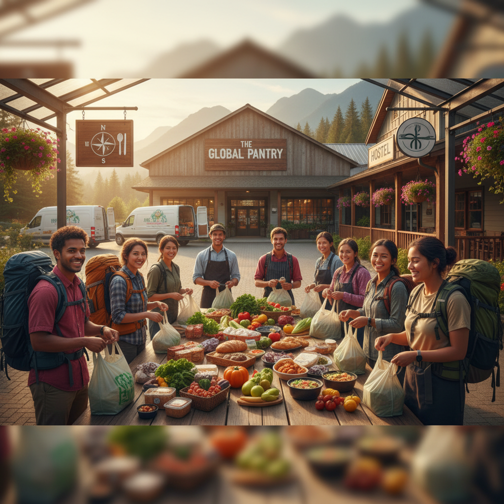 Connects grocery stores and restaurants with hostels to distribute surplus food to budget travelers. - AI generated hero