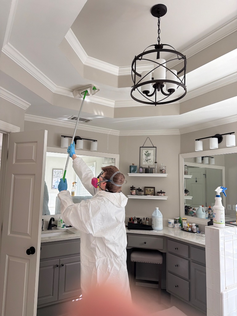 Mold cleanup in bathroom — ceiling and wall treatment