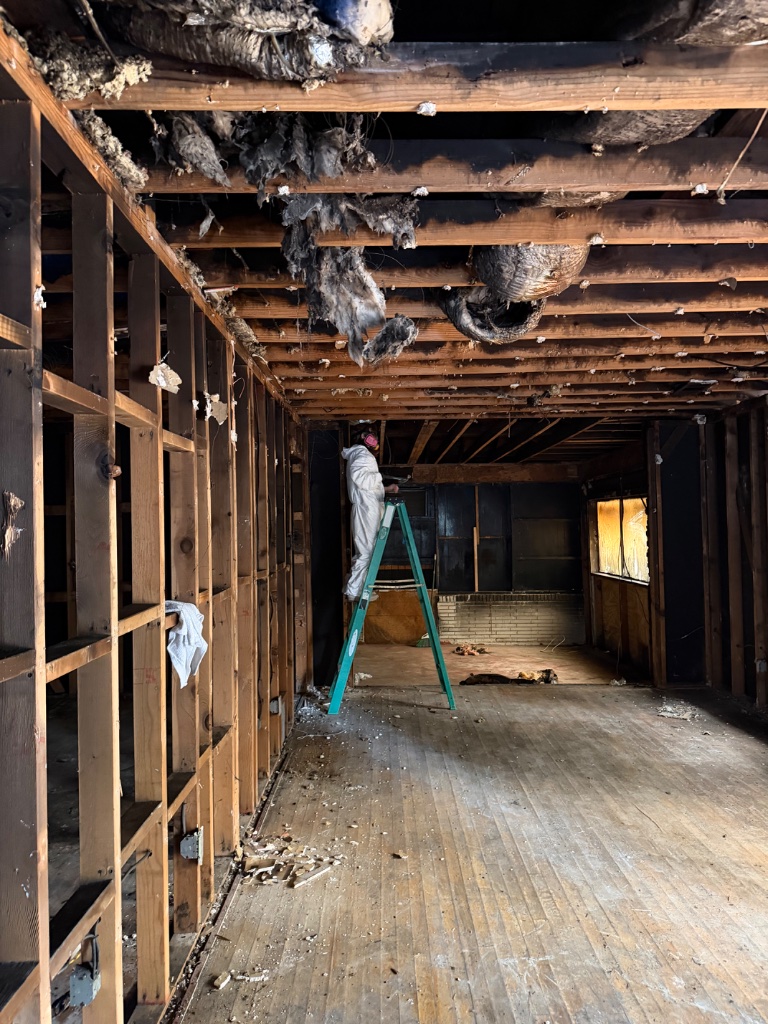 Fire-damaged structure — insulation removal