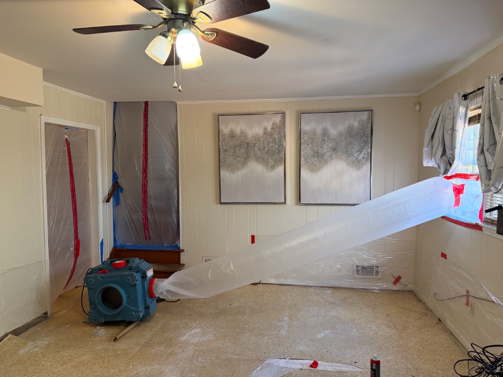 Post-remediation room with negative air pressure setup