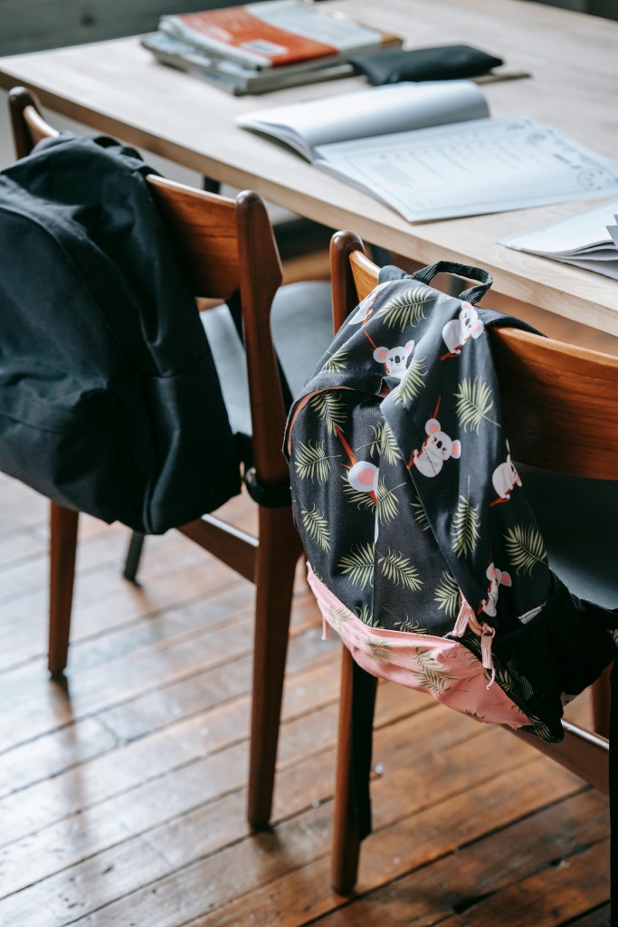 School bags on chairs