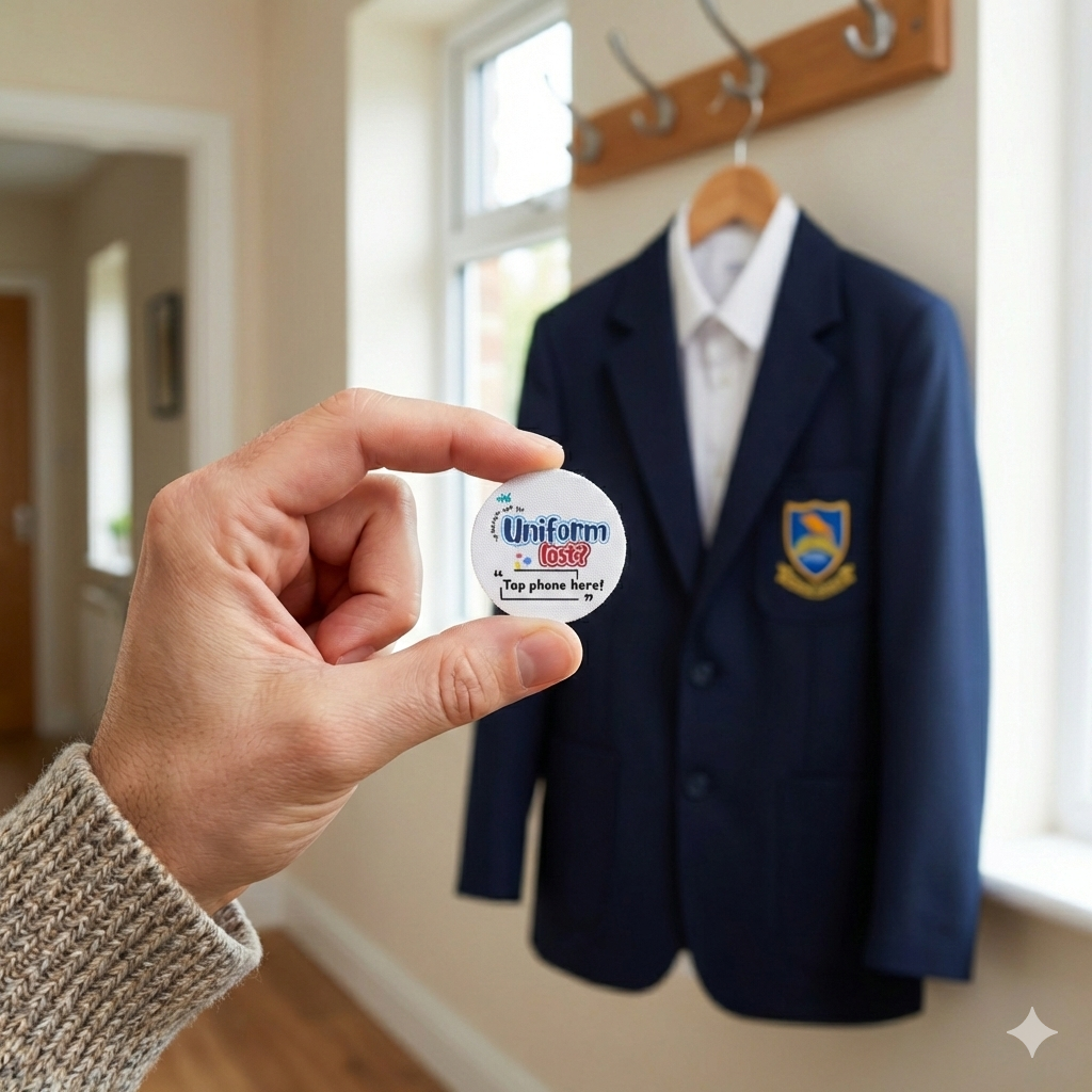 TagNest NFC tag on school uniform