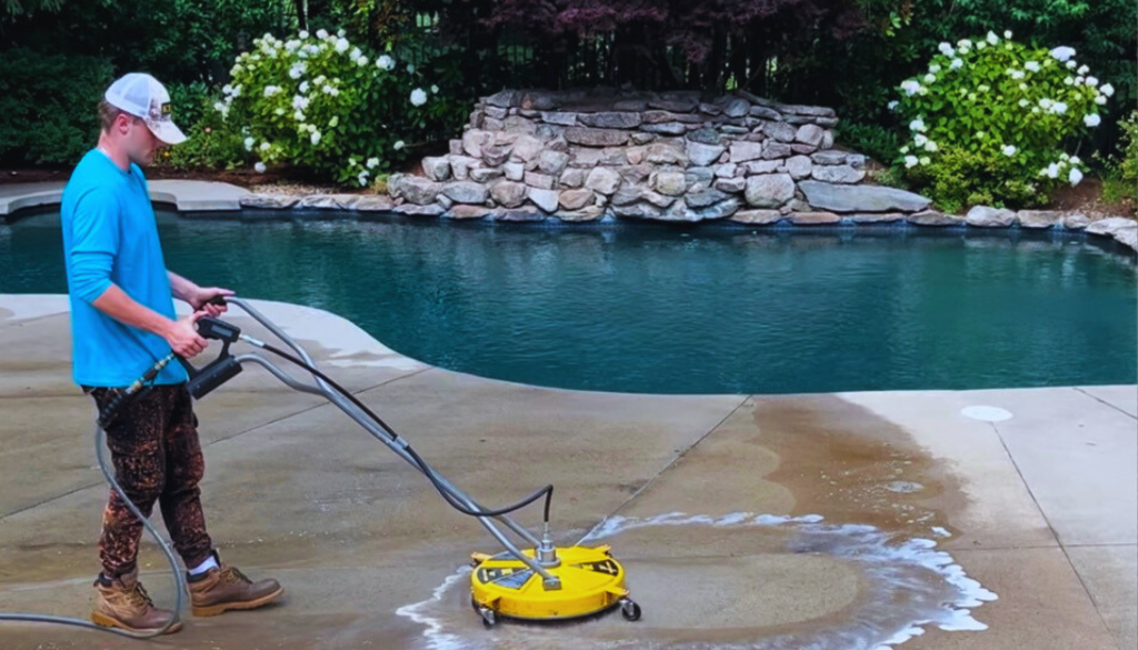 Patio pressure washing service cleaning concrete outdoor living space