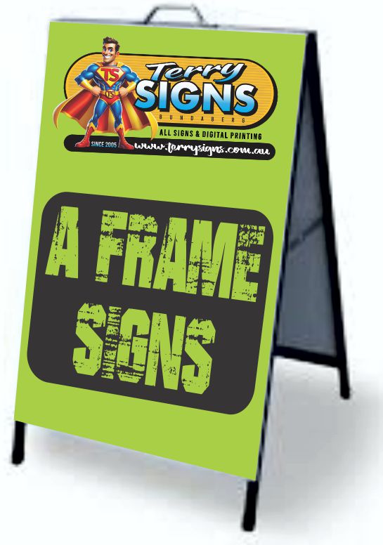 Terry Signs A-frame corflute sign example — portable business signage Bundaberg