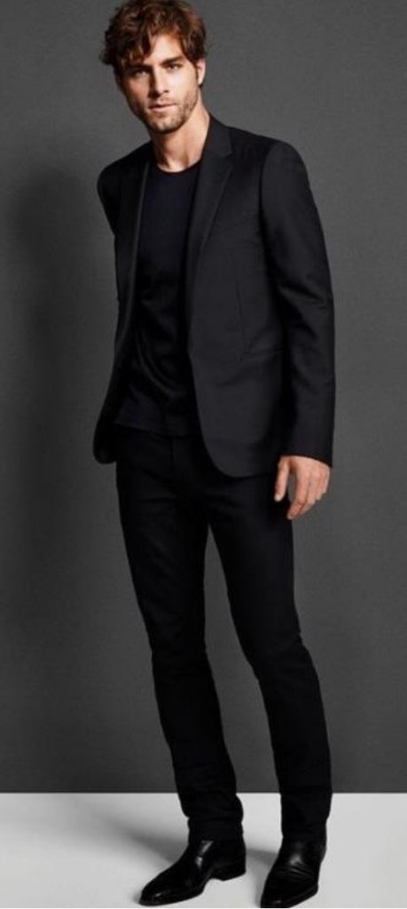 Male performer outfit example - black blazer and pants