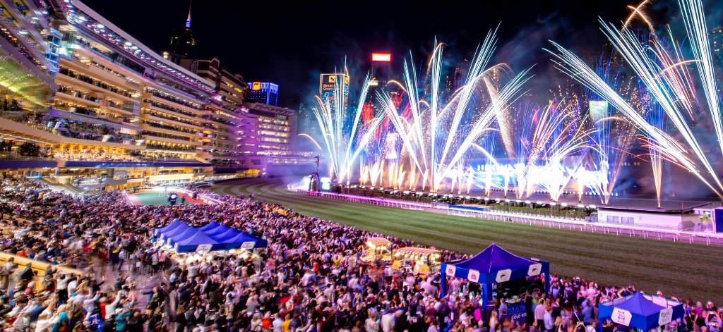 Spectacular fireworks display at Happy Valley Racecourse during Happy Wednesday