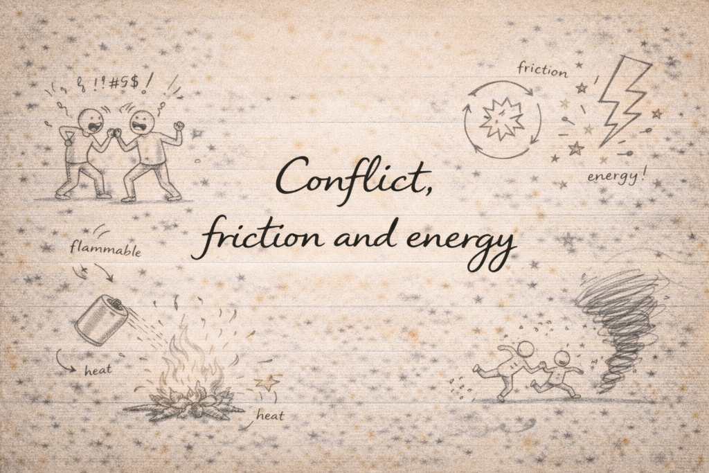 Conflict, friction and energy