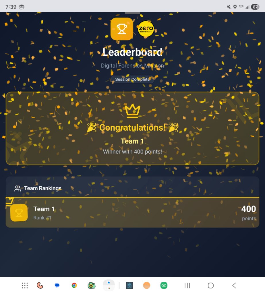Live leaderboard with winner celebration and confetti animation.