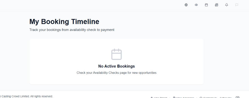 CastingCrowd booking timeline tracking bookings from availability check to payment