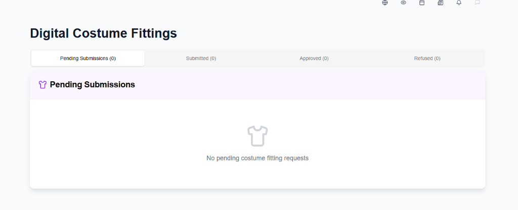 CastingCrowd digital costume fittings page for actors with submission tracking