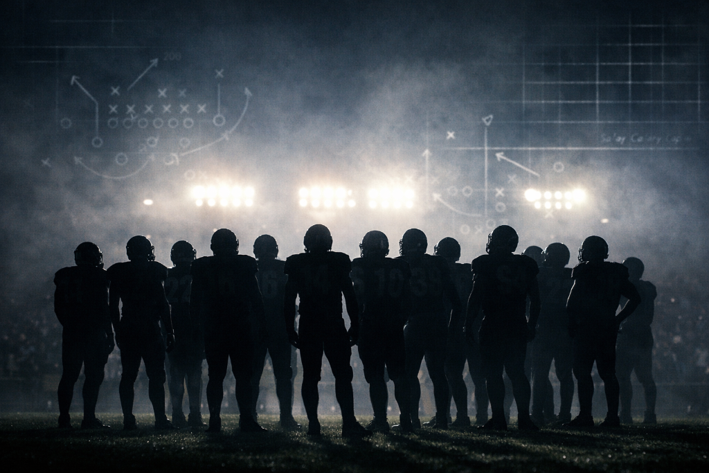 Team silhouettes on field