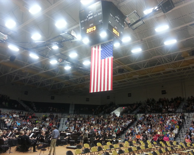 Flag installation in school gymnasium