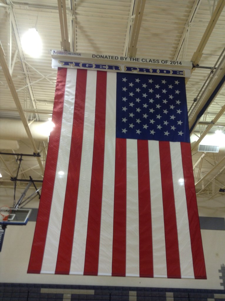 Flag installation in school gymnasium