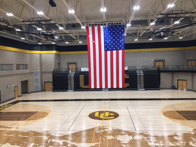 Flag installation in school gymnasium