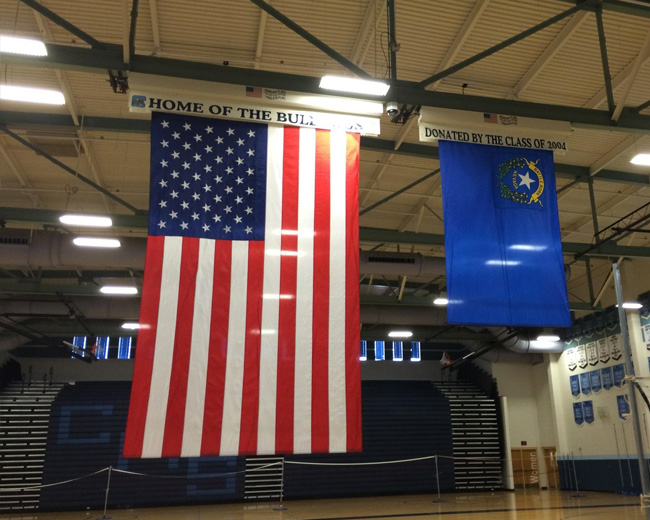 Flag installation in school gymnasium