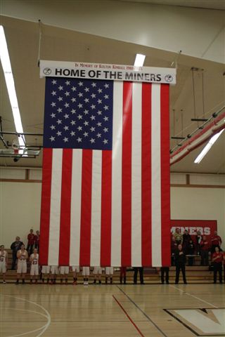 Flag installation in school gymnasium