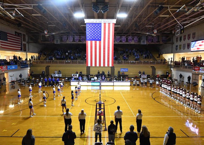 Flag installation in school gymnasium