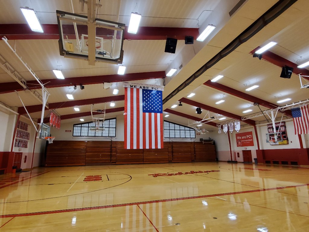 Flag installation in school gymnasium