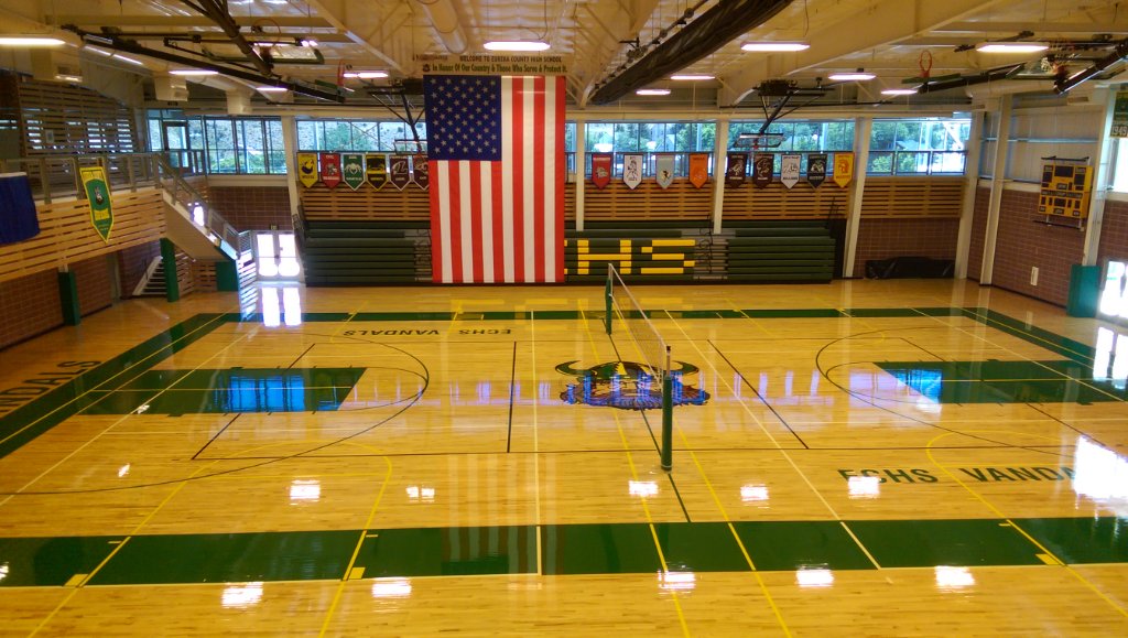 Flag installation in school gymnasium