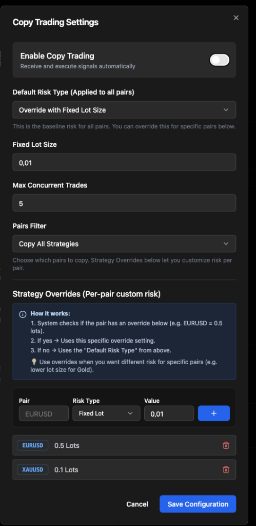 Risk Settings
