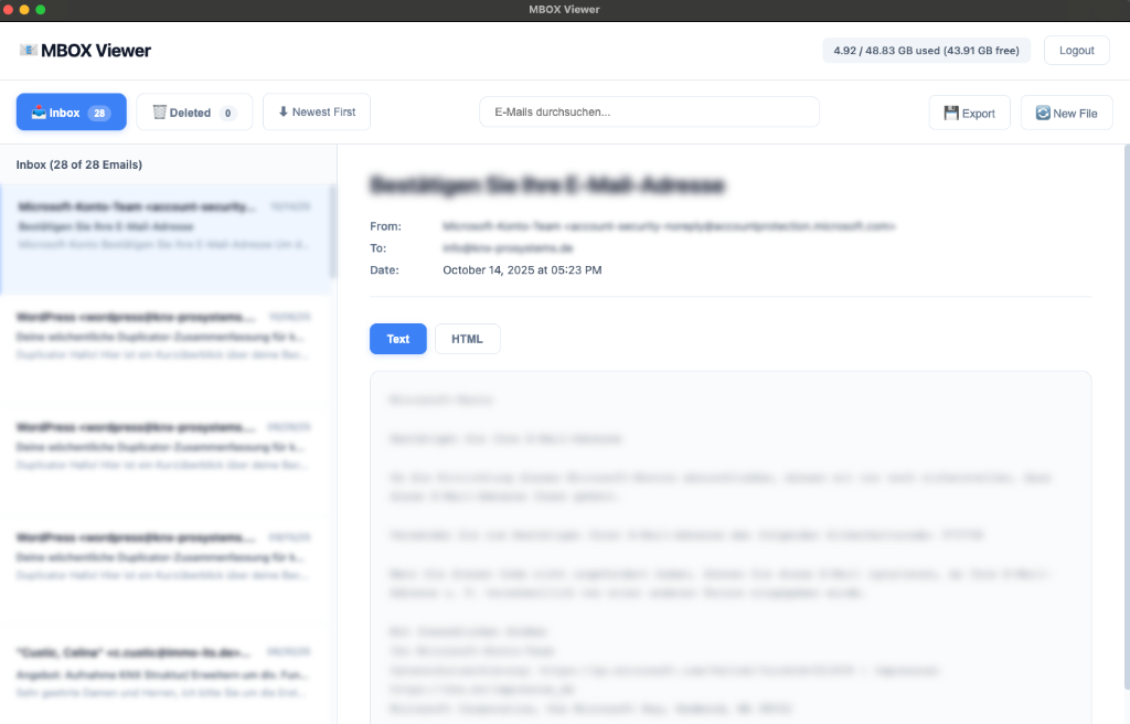 MBOX Viewer Desktop App Screenshot