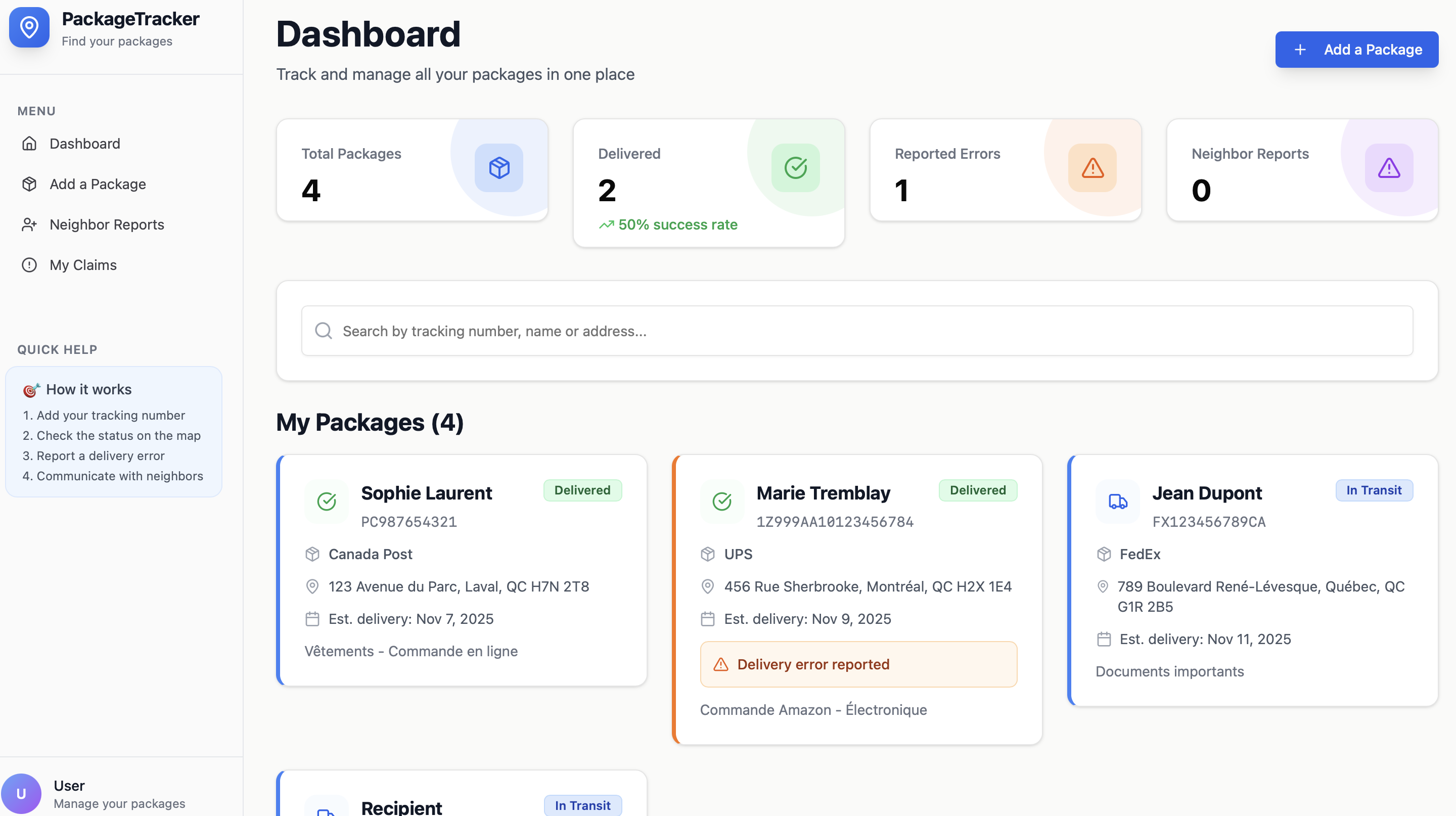 Package Tracker template preview