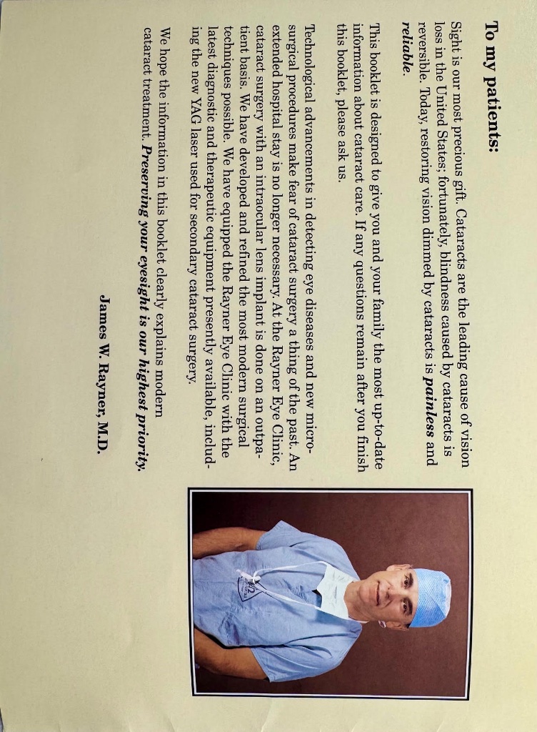 Dr. Jim Rayner's letter to patients
