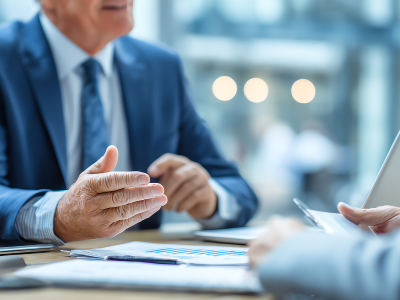 Adviser conversation — hands gesturing on desk