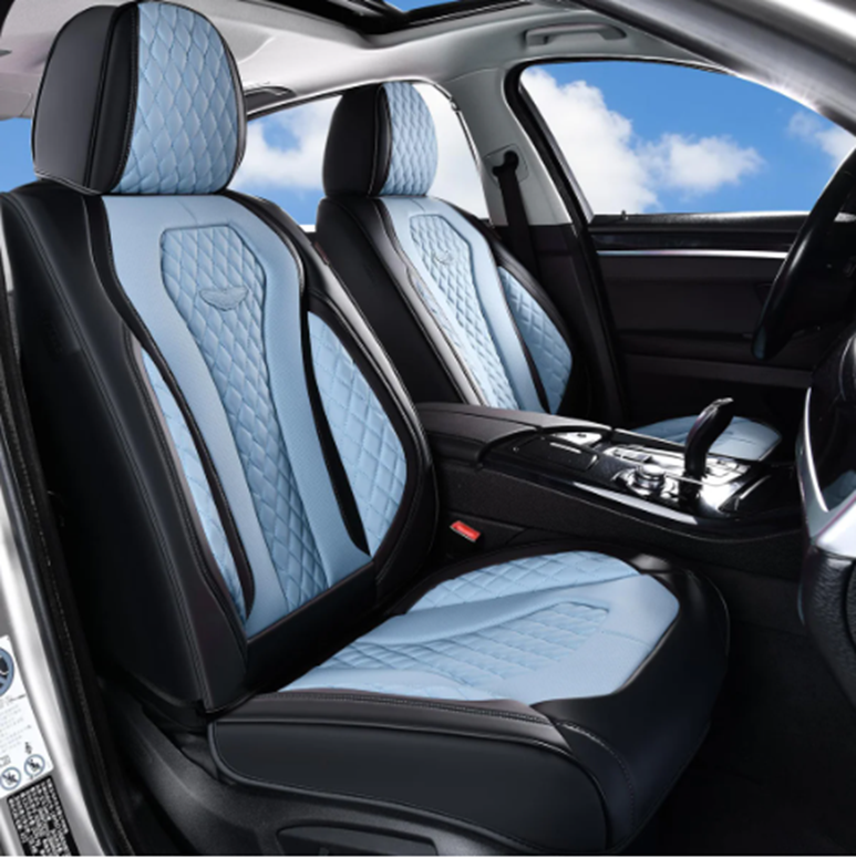 Universal - Coverado Nappa Leather Car Seat Covers - Black/Sky Blue (Front Only)
