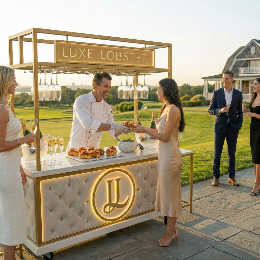 Cart service at outdoor Hamptons daytime event - Luxury mobile catering service NYC