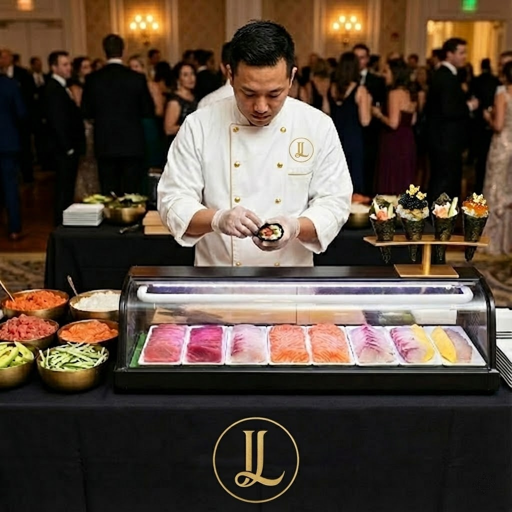 Temaki hand roll station with live preparation - Luxury mobile catering service NYC