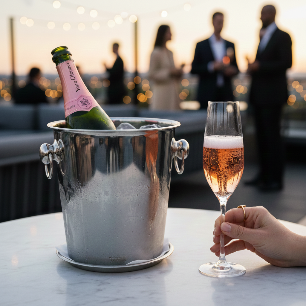 Veuve Clicquot Rosé chilled at sunset - Luxury mobile catering service NYC