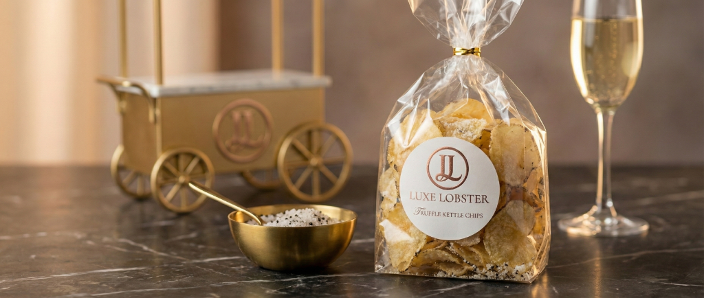 Truffle kettle chips with gold cart detail - Luxury mobile catering service NYC