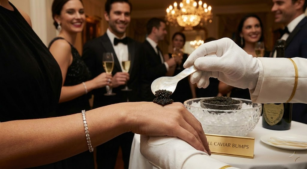 Caviar bump ritual with white-glove service - Luxury mobile catering service NYC