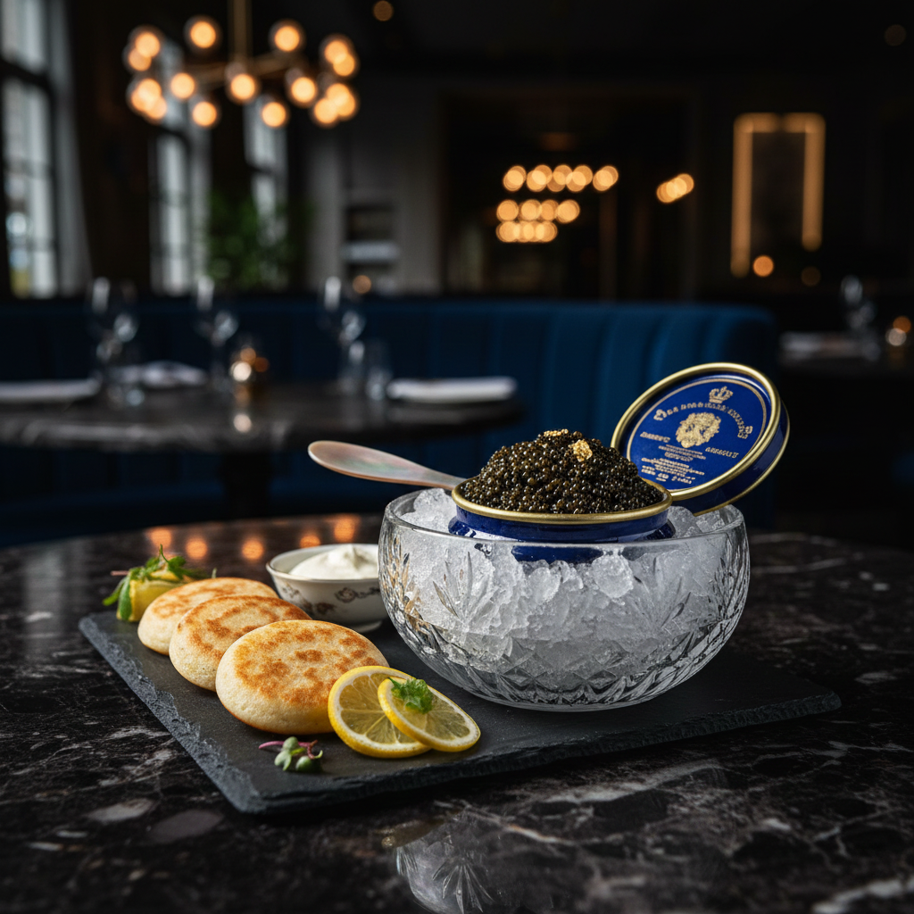 Caviar bump ritual with mother-of-pearl spoon