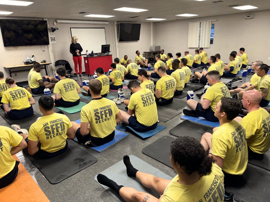 Lane Kennedy teaching breathwork, vagus nerve activation, and nervous system regulation to San Francisco Police Department recruits
