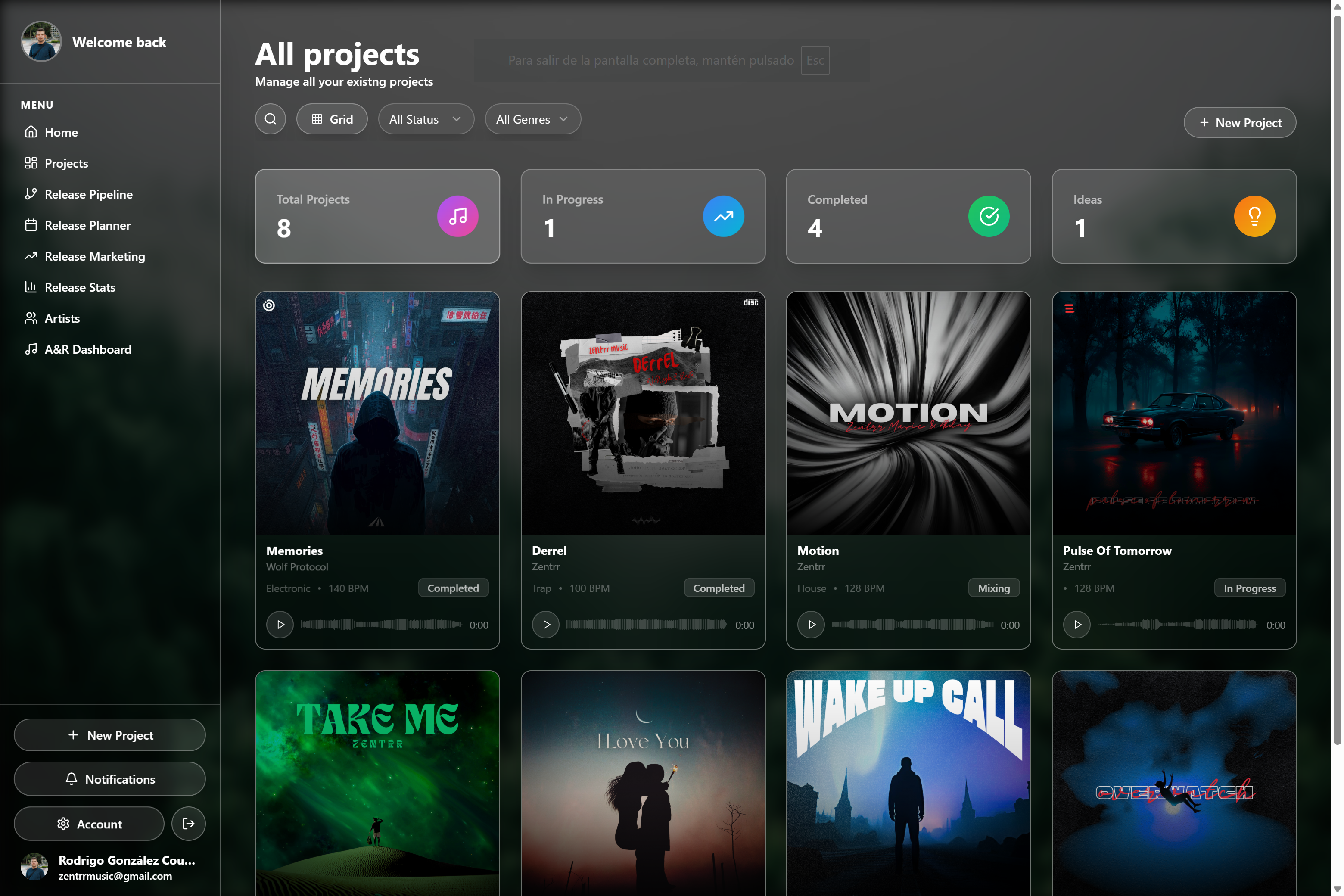 Artist Management Portal template preview
