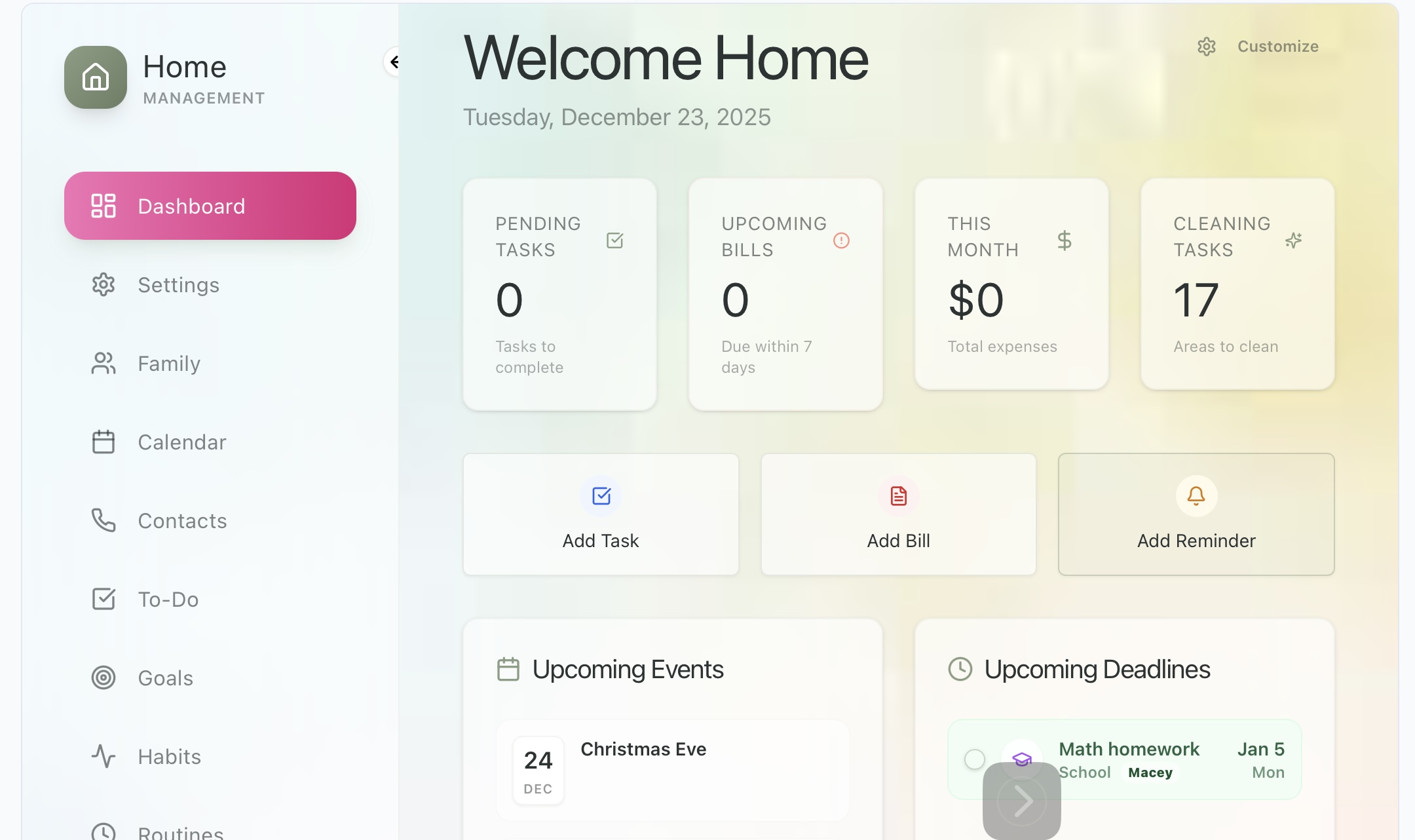 Home Management  template preview