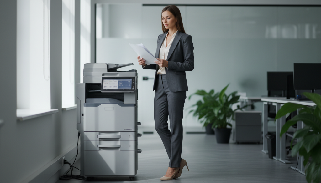 Professional using modern copier equipment