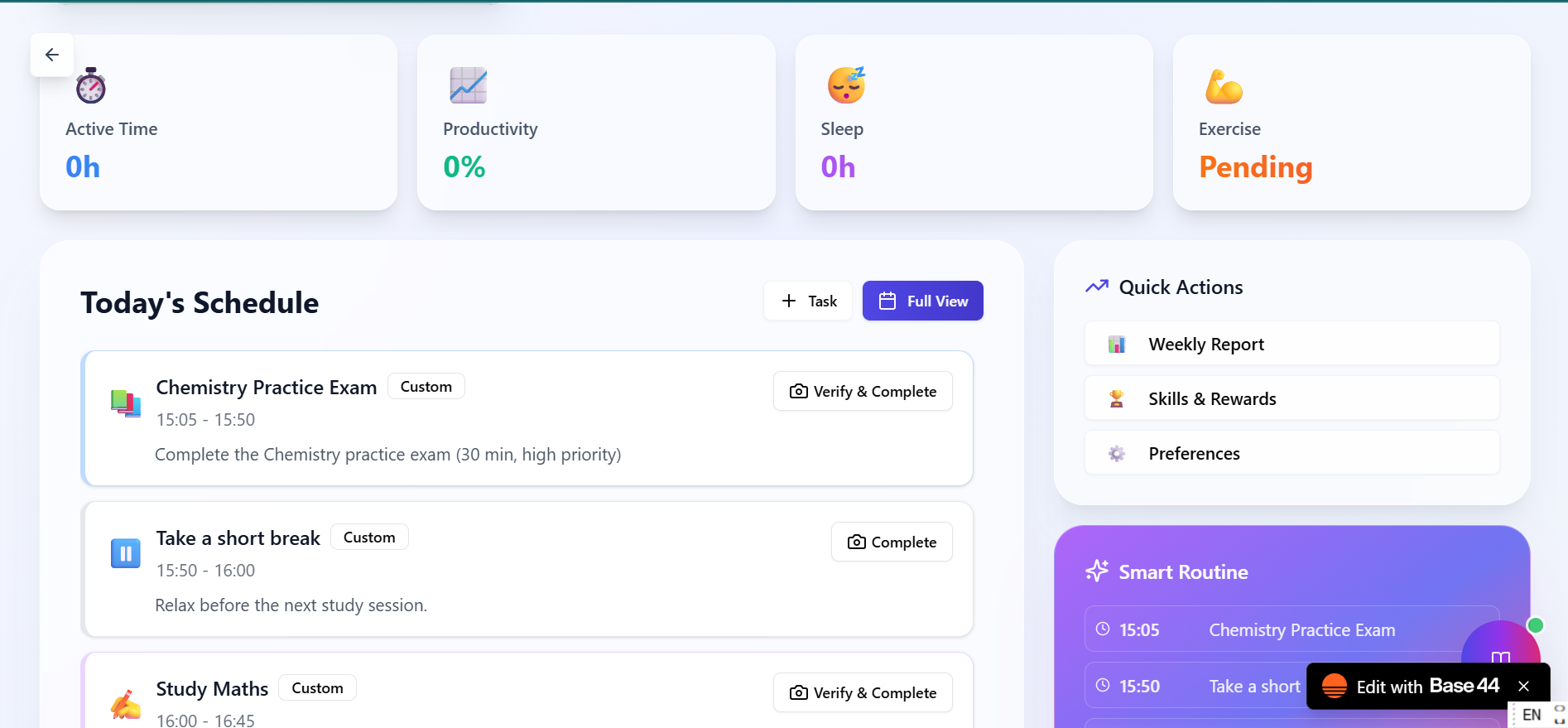 Manage Time template preview