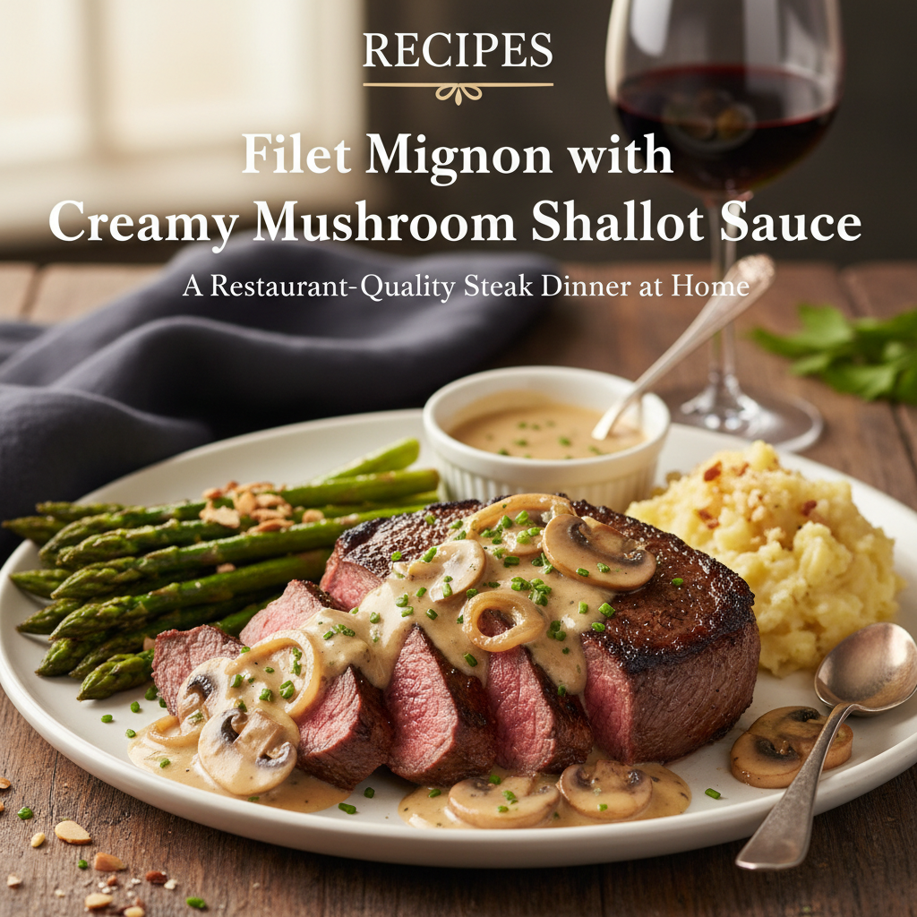 Filet Mignon with Creamy Mushroom Shallot Sauce – A Restaurant-Quality Steak Dinner at Home