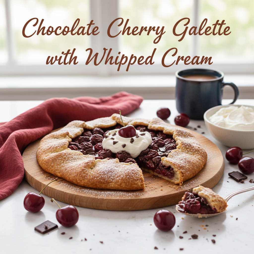 Chocolate Cherry Galette with Whipped Cream