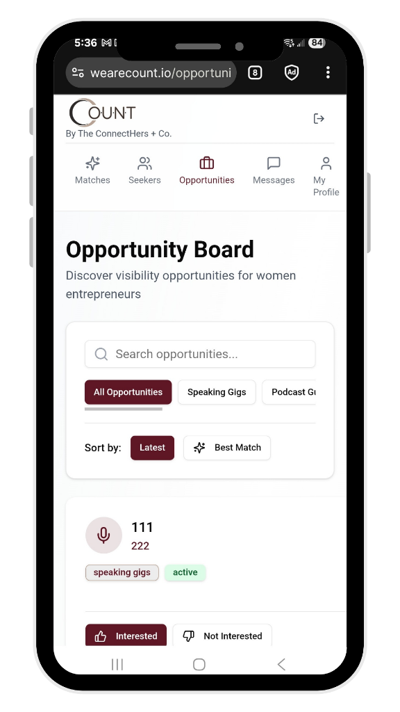Seekers browsing the opportunity board on COUNT