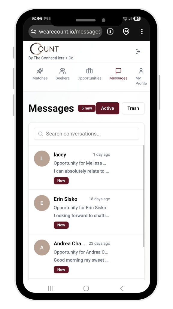 Connect through messaging on COUNT